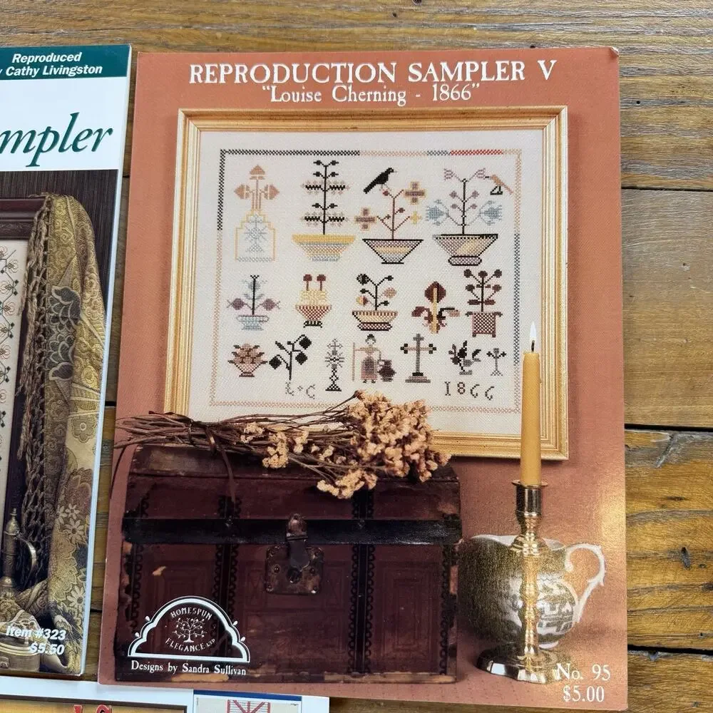 Vintage Cross Stitch Sampler Pattern Lot Primitive Reproduction Sarah Cook 1866